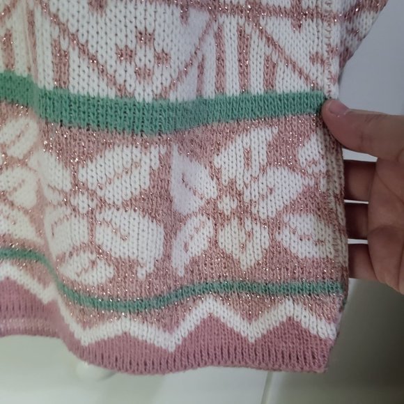VTG 80s Womens Pink Green Snowflake Patterned Ugly Fun Sweater Small  USA - Picture 4 of 13